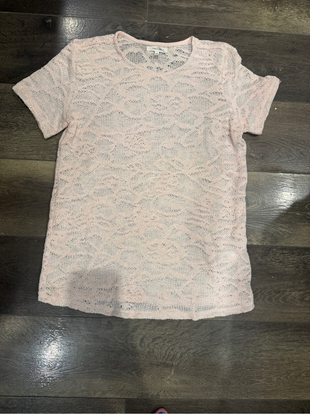 Maurices Light Pink Short Sleeve Lace Knit Top